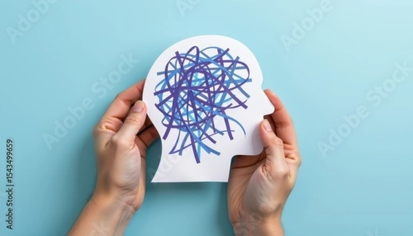 Fototapeta Mindfulness techniques for managing mental clutter office space illustration calm environment top view mental health awareness