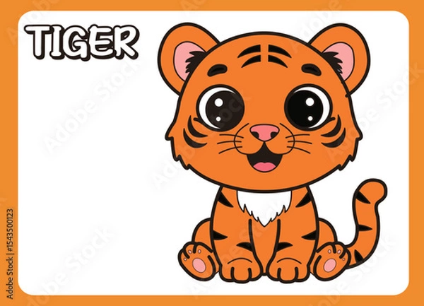 Fototapeta Cute little tiger  cartoon illustration. vector 2 dimension