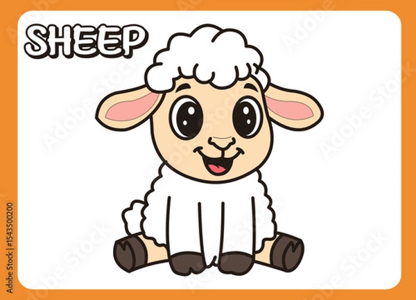 Fototapeta Cute little sheep  cartoon illustration. vector 2 dimension