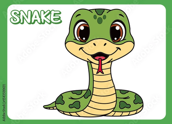 Fototapeta Cute little snake cartoon illustration. vector 2 dimension
