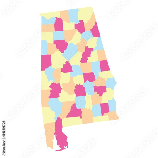 Fototapeta Alabama state map with city administrator in  multicolor.