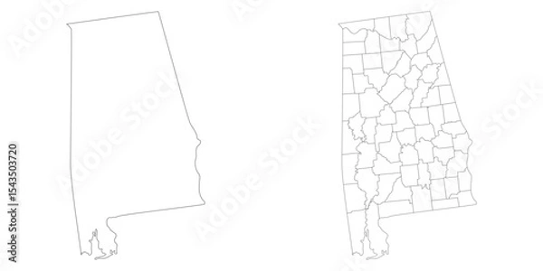 Fototapeta Alabama state map in set white color. Alabama with city map in set white color.