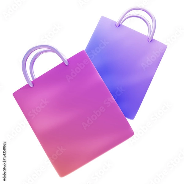 Fototapeta Shopping paper bag on gradient color 3d rendered illustration