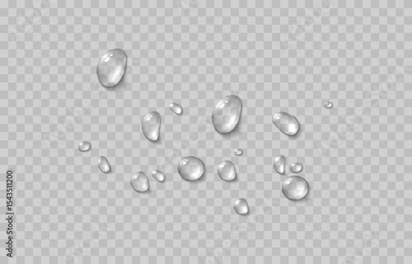 Obraz Vector water drops. Drops png, condensation on the window, on the surface. Realistic drops on an isolated transparent background.