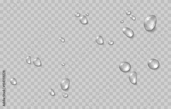 Obraz Vector water drops. Drops png, condensation on the window, on the surface. Realistic drops on an isolated transparent background.