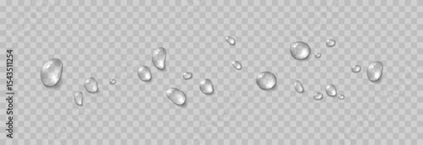 Obraz Vector water drops. Drops png, condensation on the window, on the surface. Realistic drops on an isolated transparent background.