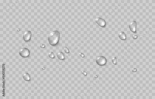 Obraz Vector water drops. Drops png, condensation on the window, on the surface. Realistic drops on an isolated transparent background.