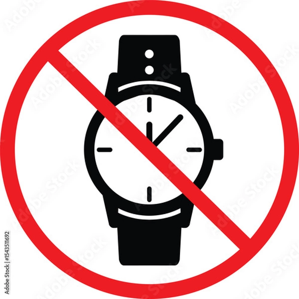 Fototapeta No hand watch icon. Do not use watches sign. No watch time symbol. flat style.