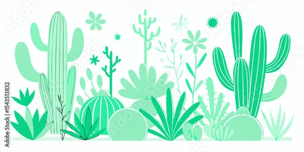Fototapeta Desert Cactus Plants Botanical Green Design for Branding Logos and Nature Themes