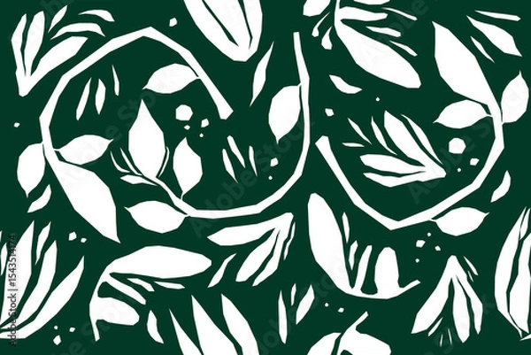 Fototapeta Organic abstract flowers shapes. green floral pattern. seamless pattern. floral print. botanical background. Minimalist boho style