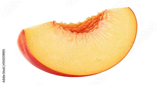 Obraz A delicious juicy peach slice with bite marks isolated on a black background
