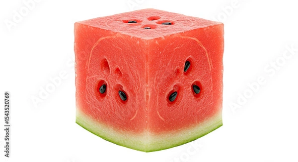 Obraz A Cube of Fresh Watermelon with Black Seeds on a Black Background