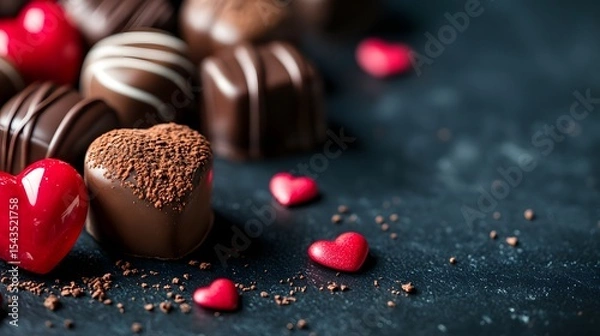 Obraz Heart Chocolates on Dark Background.