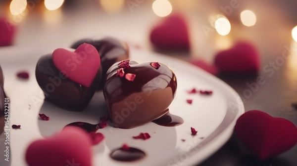 Obraz Heartshaped chocolates on plate.