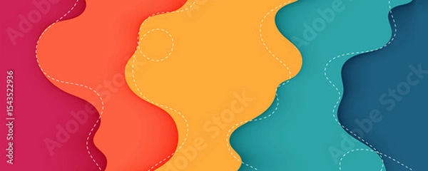 Obraz Colorful Abstract Wavy Layers Background with Paper Cut Style and Dotted Lines