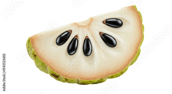Obraz A close-up view of a slice of custard apple fruit with black seeds