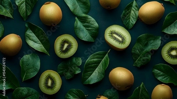 Obraz Kiwi Fruit  Leaves Pattern.