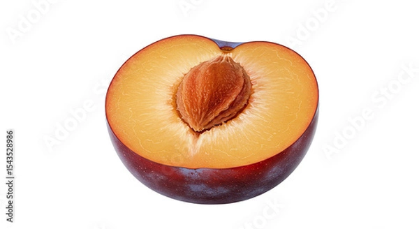 Obraz A close-up studio shot of a juicy halved ripe plum fruit isolated on black