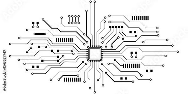 Fototapeta Digital circuit board design with electronic pathways