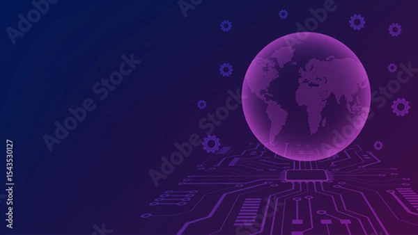 Fototapeta Digital global technology concept with purple world map