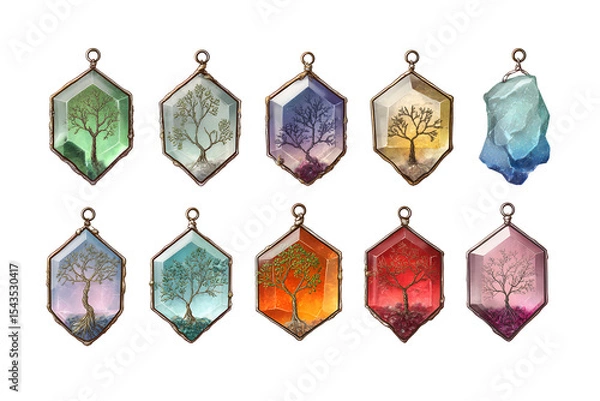 Fototapeta Set of colorful stone ornament on transparent background