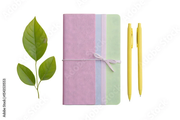 Fototapeta Diary and pencil with ribbon on transparent background