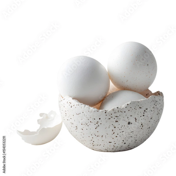Fototapeta Brocken egg shell with two eggs on transparent background