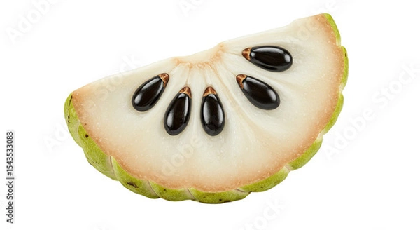 Obraz A close-up studio shot of a fresh slice of sugar apple fruit with black seeds