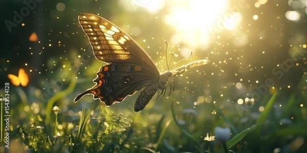 Fototapeta A close up view of a butterfly gently flapping