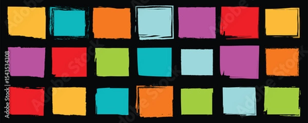 Fototapeta Creative square elements in bright colorful fills and artistic brush stroke outlines ideal for digital art projects, print layout, and funky graphic design.
