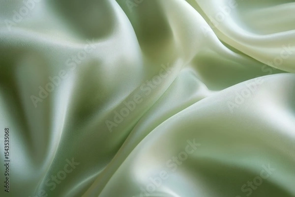 Fototapeta Close-up view of soft, flowing light sage green silk fabric.