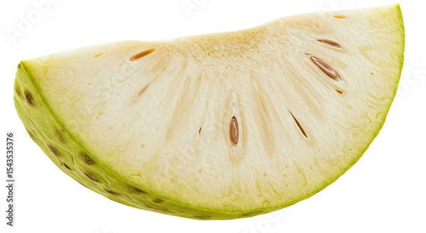 Obraz A close-up studio shot of a fresh cut soursop fruit slice on black background