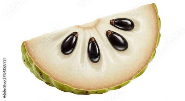Obraz A close-up realistic illustration of a slice of custard apple fruit on black background