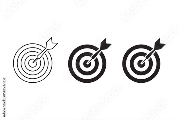 Fototapeta Business strategy icon set showing darts in bullseye targets with minimal line and fill variations