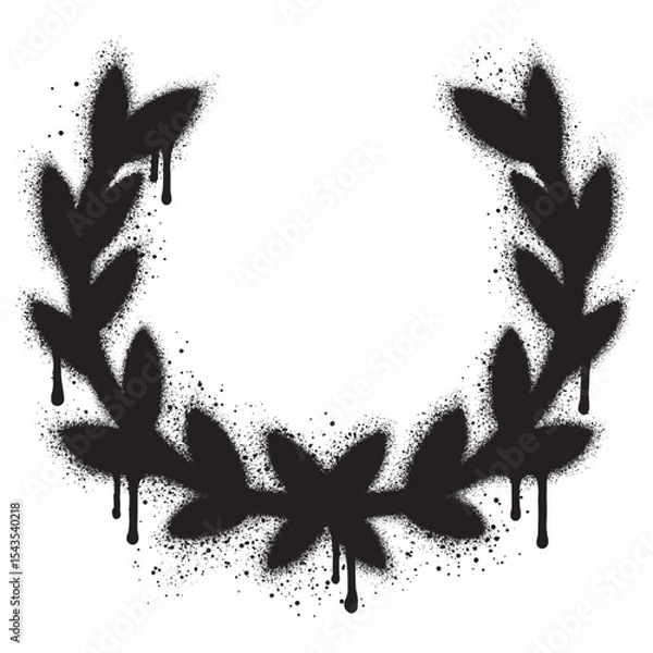 Fototapeta Vector black laurels in graffiti style. Circular foliate laurels branches. Laurel wreath silhouette. Trophy crest.