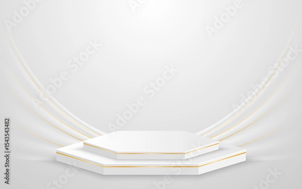 Fototapeta White podium with elegant gold lines for the best awards or product display. stage or podium. vector illustration	