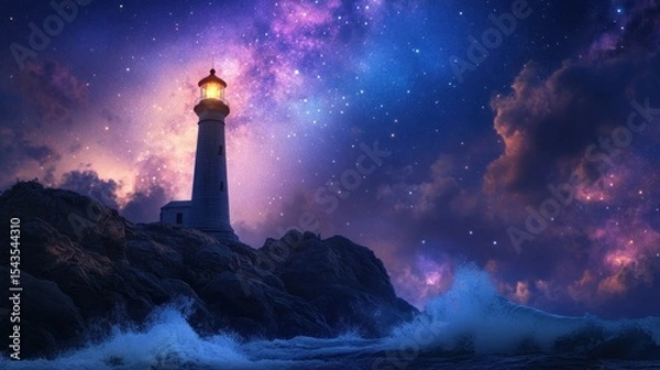 Fototapeta Lighthouse at night landscape