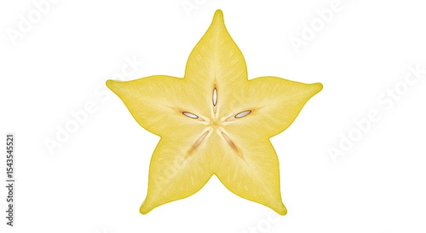 Obraz A beautifully sliced star fruit isolated against a stark black background.