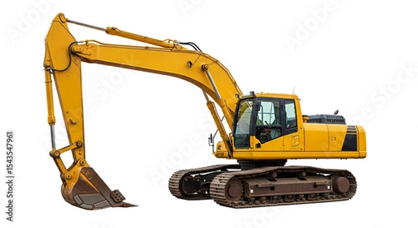 Obraz Yellow crawler excavator for construction work isolated on white background.