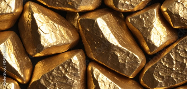 Fototapeta Abstract background. Gold rocks are all different shaped. Golden coated rocks are arranged together in a pattern.