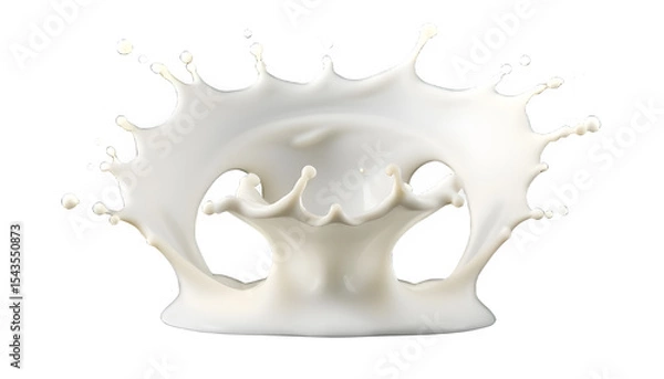 Fototapeta A dynamic splash of white milk or cream, forming an intricate crown shape as it hits a surface