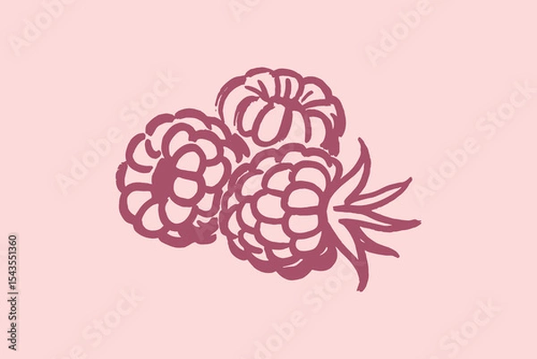 Fototapeta Raspberry berries hand drawn naive sketch vector illustration