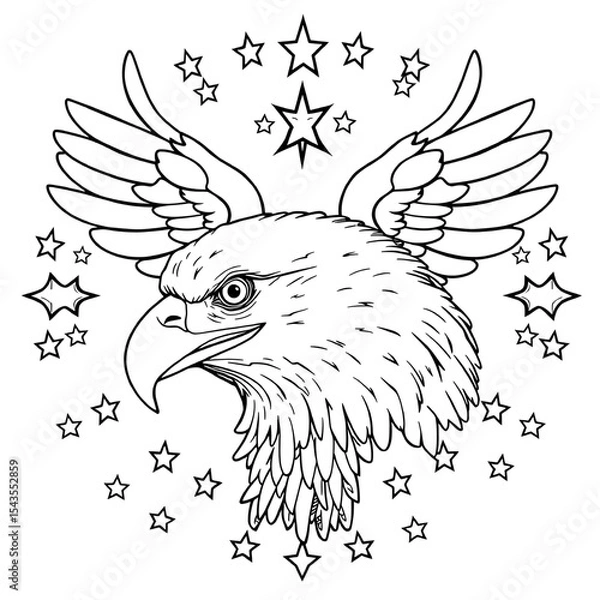 Fototapeta Patriotic Eagle with Stars Coloring Page