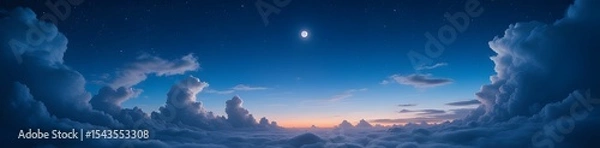 Fototapeta Serene Night Sky Above a Sea of Clouds, Moonlit Majesty Illuminates the Heavens, Peaceful Tranquility Envelops the Scene, A Breathtaking Celestial Display