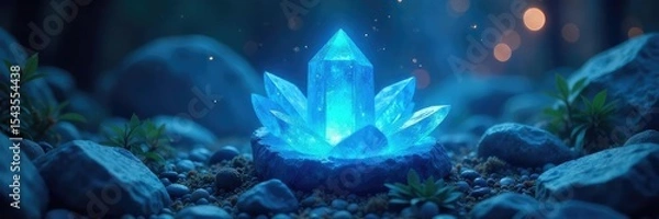 Fototapeta Serene blue healing energy flows from a mystical crystal, radiating tranquility and promoting well-being Perfect for holistic healing, meditation, and spiritual concepts , nature, well-being