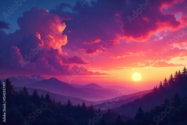 Fototapeta Stunning twilight sky with vibrant orange, pink, and purple hues Perfect for design projects needing a dramatic and peaceful backdrop Ideal for calendars, websites, and more , sunset, heavenly