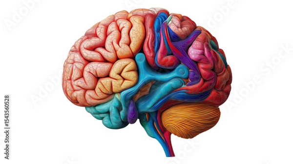 Fototapeta Colorful anatomical illustration of the human brain showcasing intricate details and structures