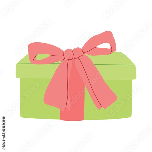 Fototapeta Modern hand drawn presetn gift box with bow shopping illustration. Trendy flat design for e-commerce retail projects. Simple vector art for digital and print use