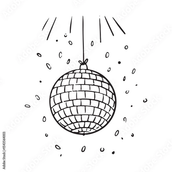 Fototapeta Vector hand drawn trendy summer wedding disco ball outline illustration. Elegant flat minimalist hand drawn modern art for wedding invitations, menu, graphics and design