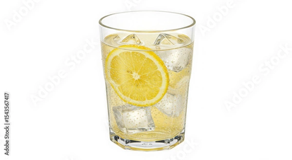 Fototapeta Refreshing Lemon Iced Drink: Crystal Clear Glass, Sparkling Beverage, Zesty Citrus